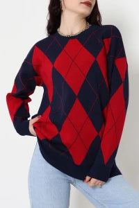 Ethnic Pattern Navy & Green Knit Sweater