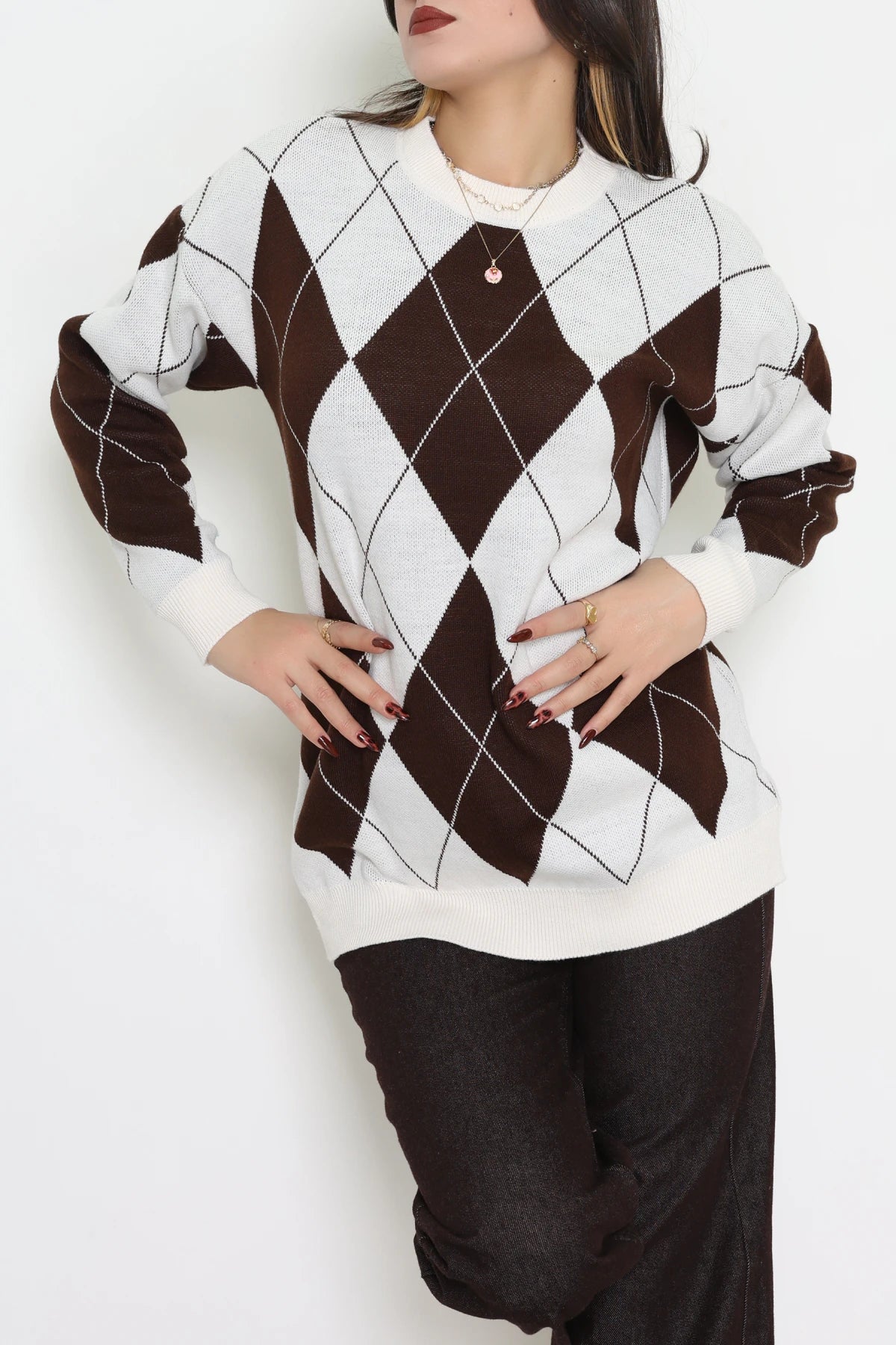 Ethnic Pattern Navy & Green Knit Sweater