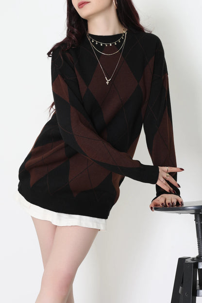 Ethnic Pattern Navy & Green Knit Sweater