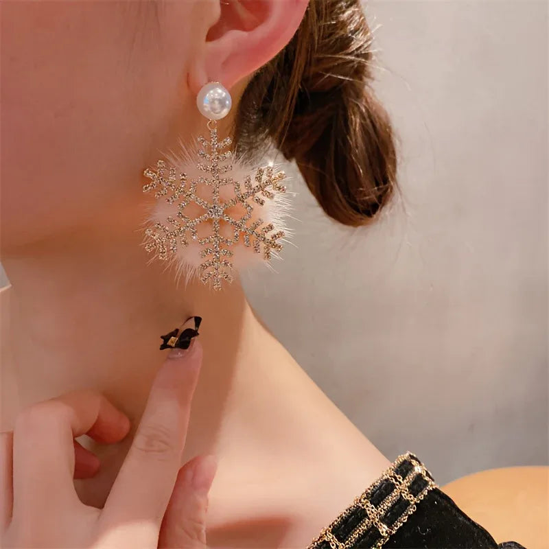 TEMU-2pcs Exquisite Artificial Rhinestone Snowflake Pendant Earrings - alotasawkli