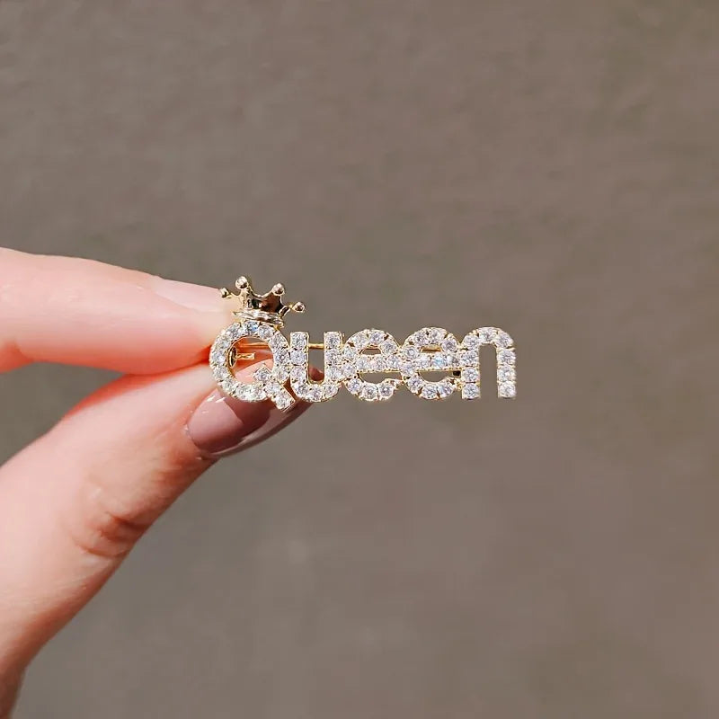 Sexy Cute Queen Letter Brooch Pin, Alloy with Rhinestones - alotasawkli