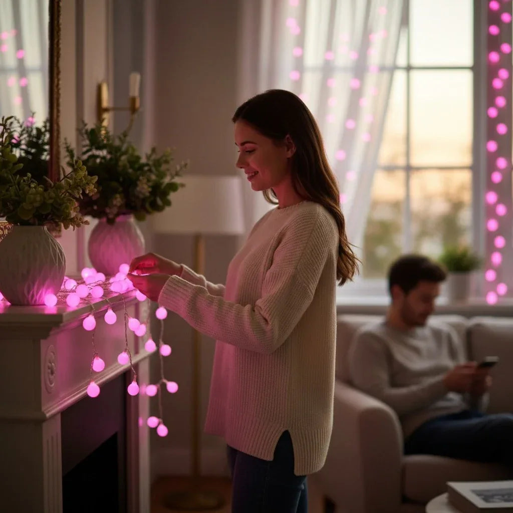 شريط إضاءة LED وردي بطول 5 أمتار - إضاءة LED زخرفية لعيد الميلاد لتزيين الطاولة وغرفة - alotasawkli