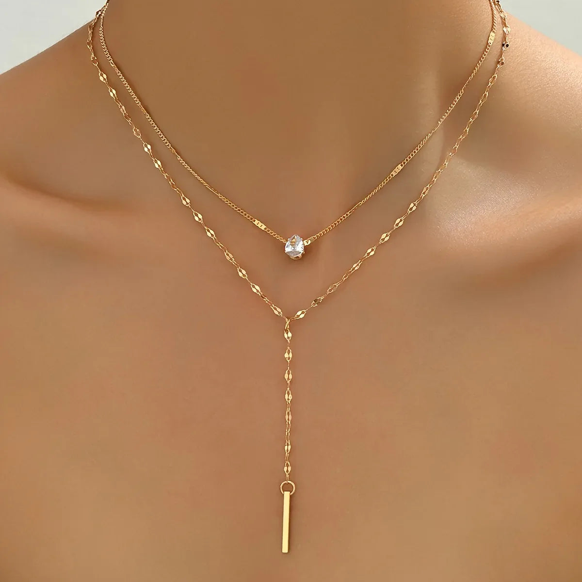Sparkling Rhinestone Multi-Layered Pendant Necklace - alotasawkli