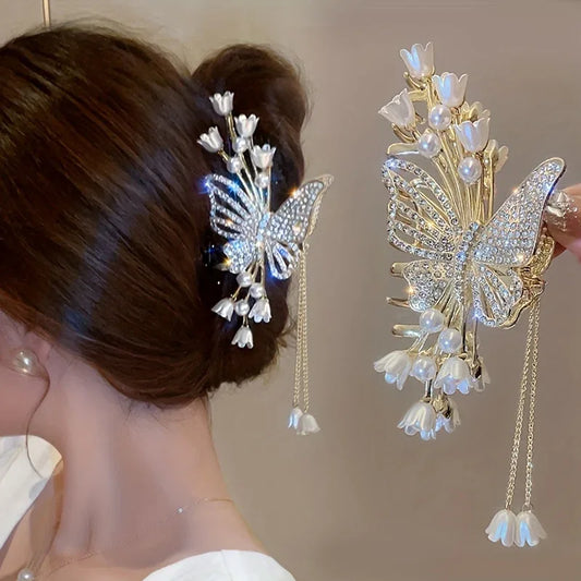 TEMU-1pc Elegant Butterfly & Floral Rhinestone Hair Clip - alotasawkli