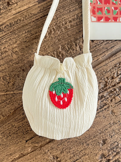New Arrival Girl's Strawberry Embroidery Dress with Matching Bag - Winter Long Dress with Square Neck, Full Umbrella & Strawberry Outfit for Photoshoots, Parties, Outdoor Play (Hand Washable) | Autumn Winter One-Piece Dress - alotasawkli
