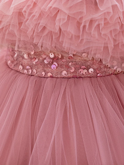 TEMU-Measuring Front Skirt, Girl's Pink Sequin Dress - alotasawkli