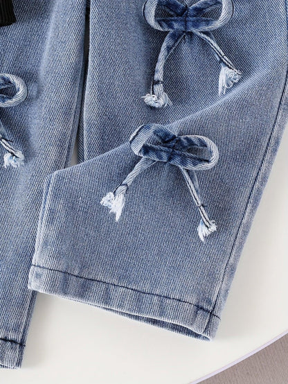 TEMU-2pcs 's Bow Print & 3D Bow Detail Sweatsuit & Pants - alotasawkli