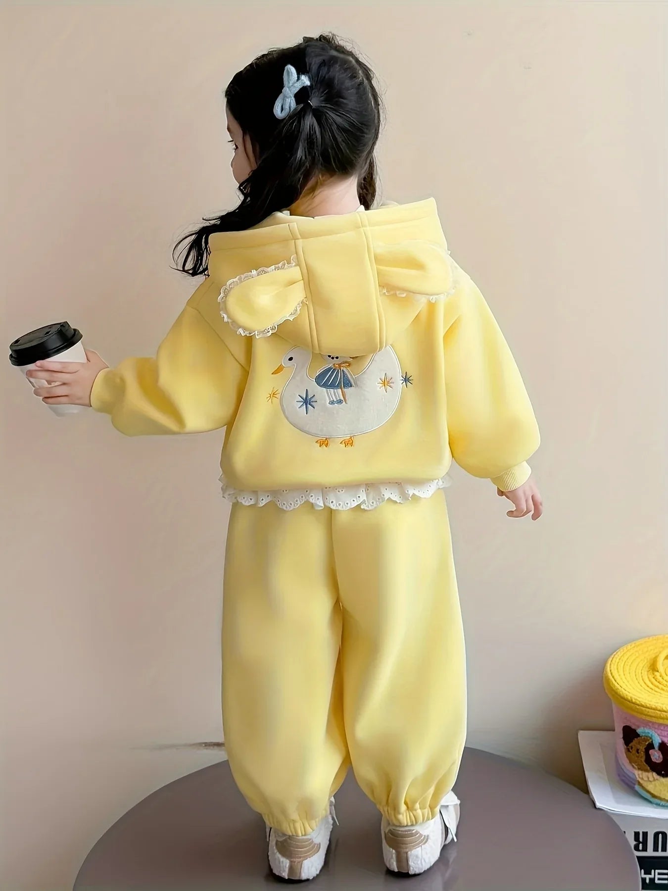 TEMU-Girls Cartoon Plus Velvet Thickened Hooded Sweatshirt Trousers - alotasawkli