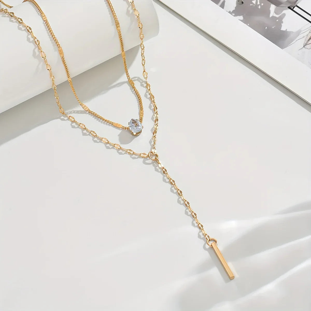 Sparkling Rhinestone Multi-Layered Pendant Necklace - alotasawkli