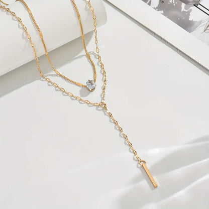 Sparkling Rhinestone Multi-Layered Pendant Necklace - alotasawkli