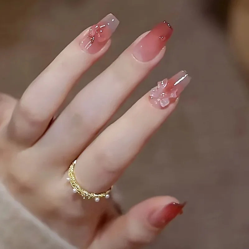 TEMU-24pcs Press-on Nails, Heart & Bowknot Design - alotasawkli