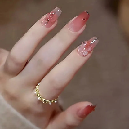 TEMU-24pcs Press-on Nails, Heart & Bowknot Design - alotasawkli