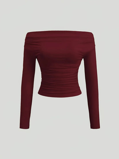 TEMU-Solid Color Long-Sleeve Top for Girls - alotasawkli