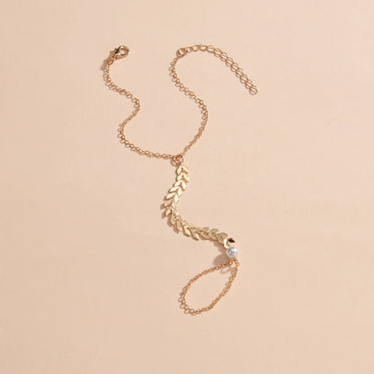 A Stylish Pearl Alloy Airplane Chain Ring Bracelet for Women. - alotasawkli