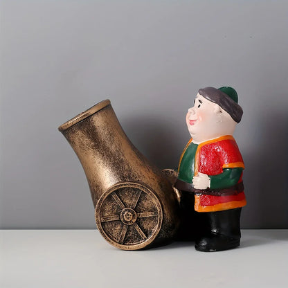 TEMU-A Resin Figure of a Chubby Old Man with a Cannon - alotasawkli