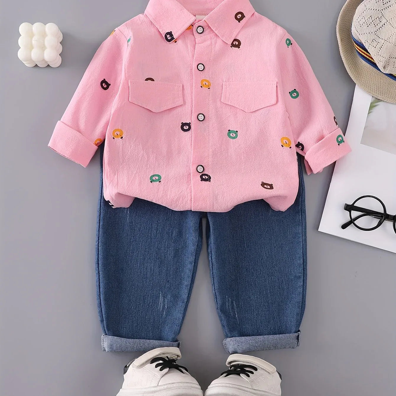 TEMU-Boys' Print Outfit with a Bear Pocket Long-Sleeve - alotasawkli