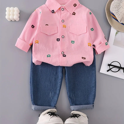 TEMU-Boys' Print Outfit with a Bear Pocket Long-Sleeve - alotasawkli