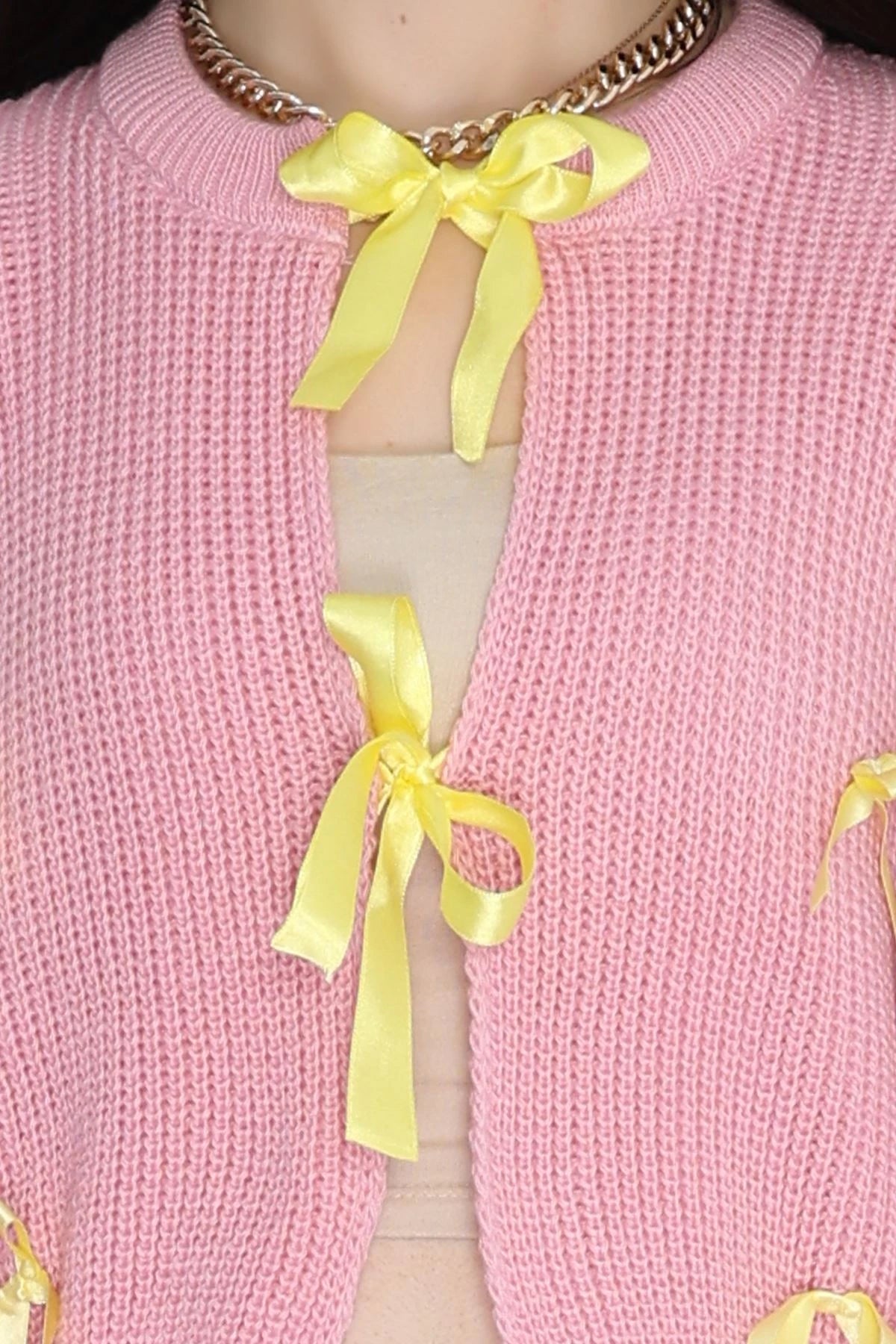 Women’s Ribbon Detail Knit Cardigan – Pink