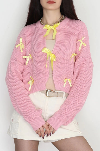 Women’s Ribbon Detail Knit Cardigan – Pink