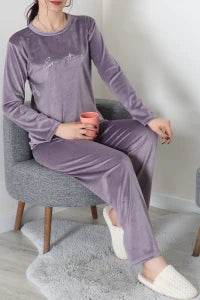 Navy Blue French Velvet Printed Lounge Set