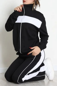 Navy & White Trimmed Zip-Up Two-Thread Tracksuit Set