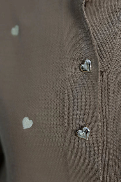 Women’s Heart Detail Knit Cardigan – Mocha & Latte