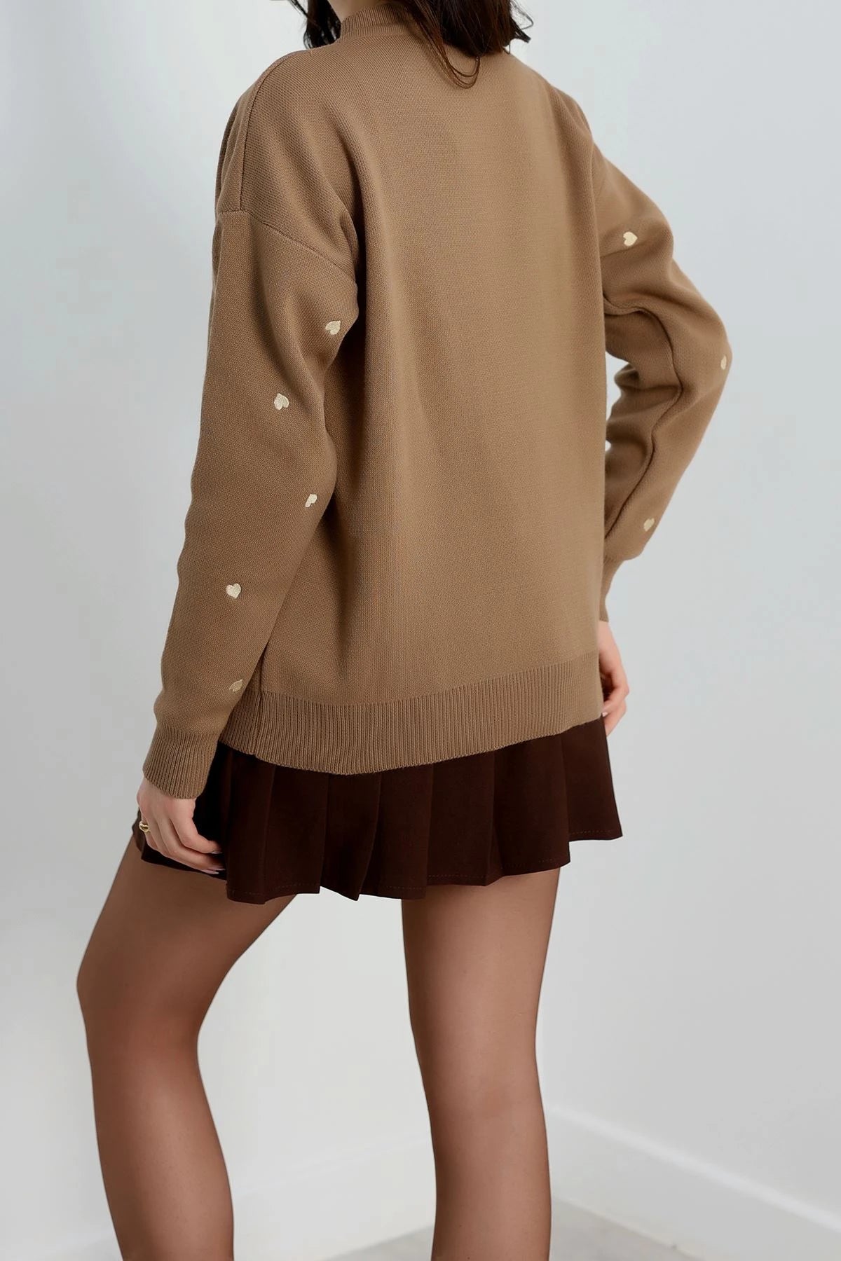 Women’s Heart Detail Knit Cardigan – Mocha & Latte