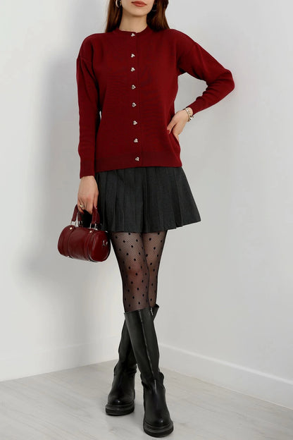 Women’s Heart-Button Knitwear Cardigan – Burgundy