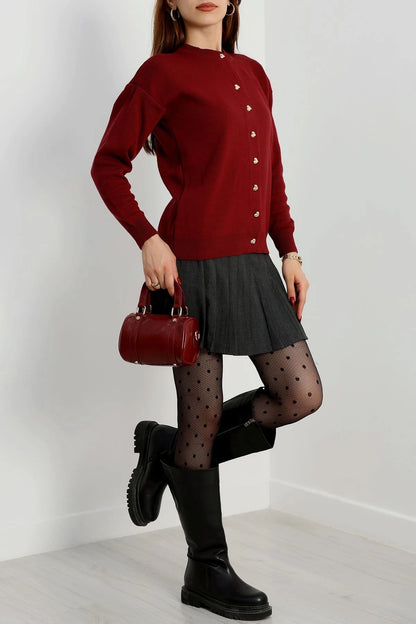 Women’s Heart-Button Knitwear Cardigan – Burgundy