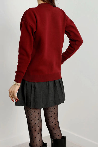 Women’s Heart-Button Knitwear Cardigan – Burgundy