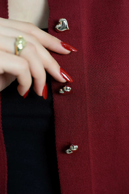 Women’s Heart-Button Knitwear Cardigan – Burgundy