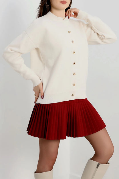 Women’s Heart-Button Knitwear Cardigan – Burgundy