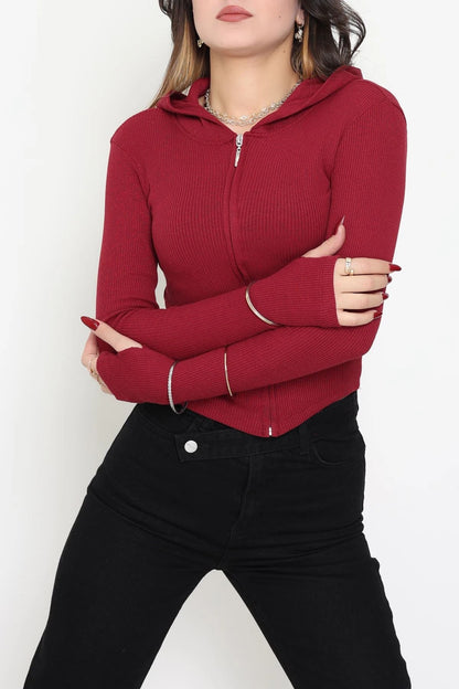 Navy Blue Hooded Ribbed Bodysuit with Thumbholes