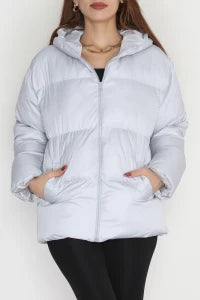 Women’s Hooded Puffer Jacket – Versatile Sporty Grey