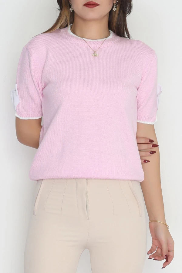 Women’s Short Sleeve Knitwear Top – Pink
