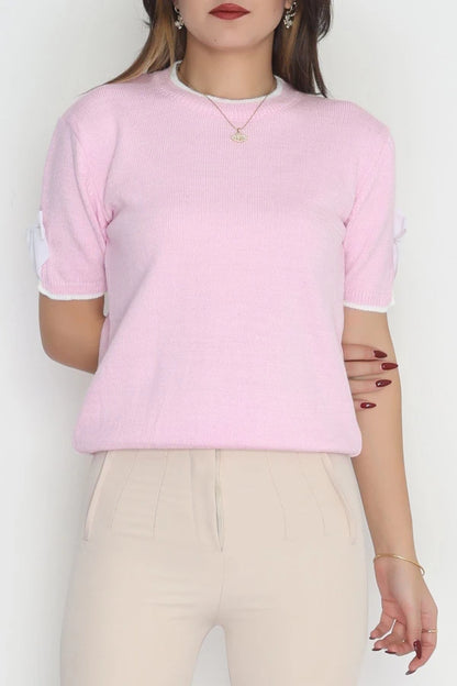 Women’s Short Sleeve Knitwear Top – Pink