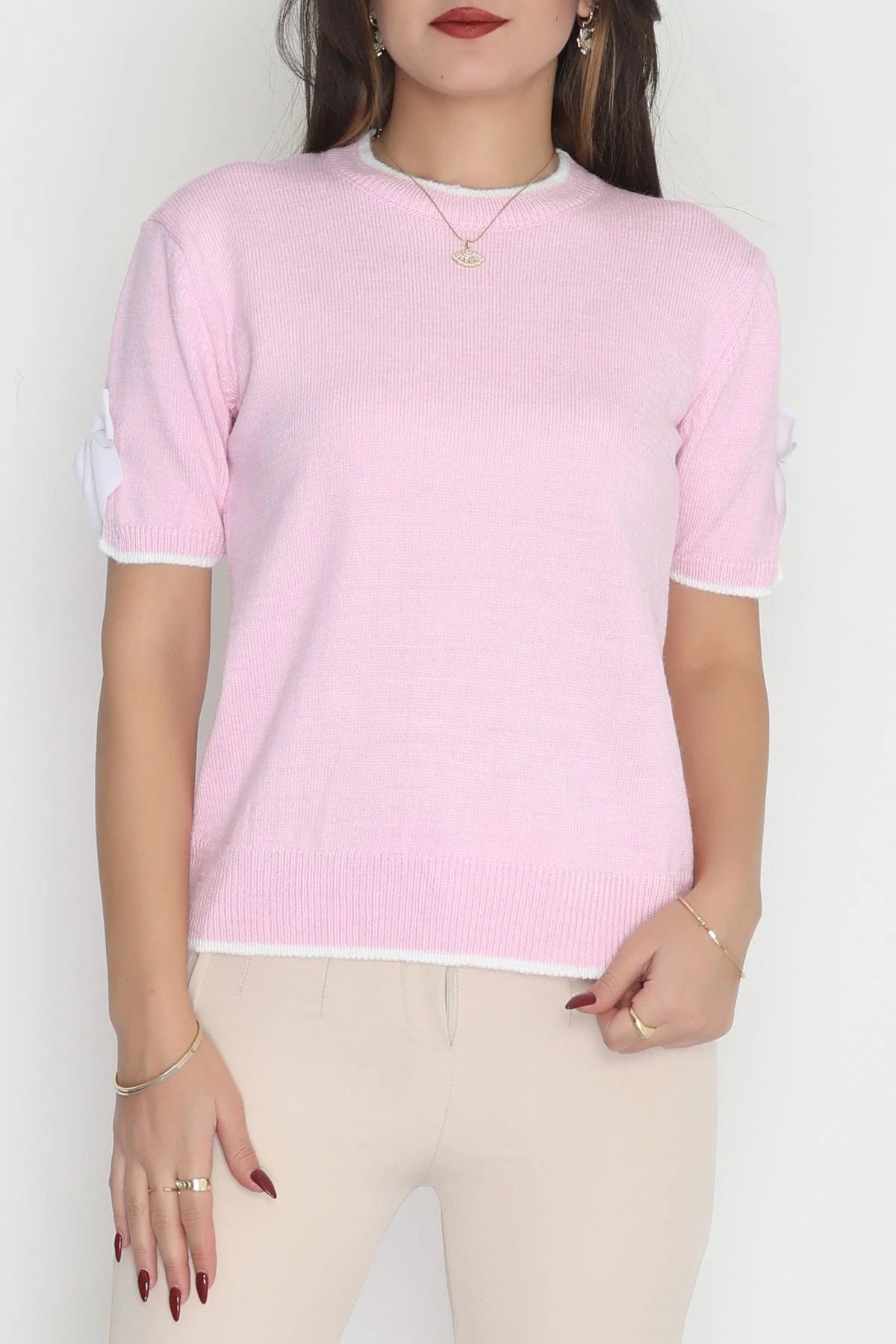 Women’s Short Sleeve Knitwear Top – Pink