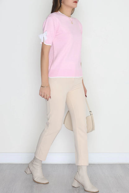 Women’s Short Sleeve Knitwear Top – Pink