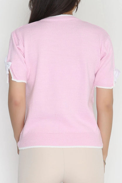 Women’s Short Sleeve Knitwear Top – Pink