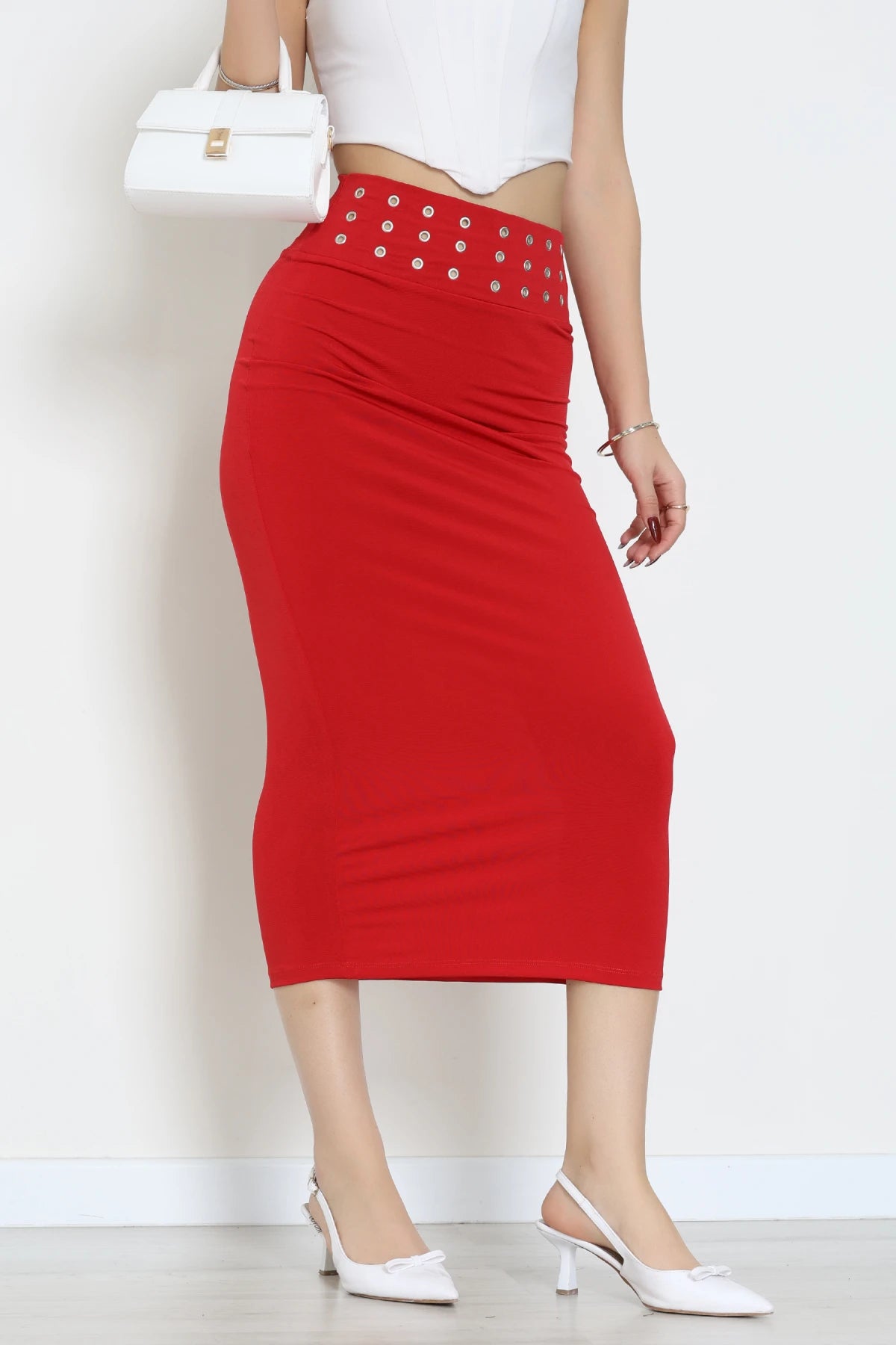 Indigo Grommet Detail Mini Skirt – Eyelet Accent Design