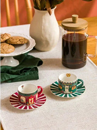 Mixed Christmas Theme 2-Person Porcelain Coffee Cup Set 90 ml - alotasawkli