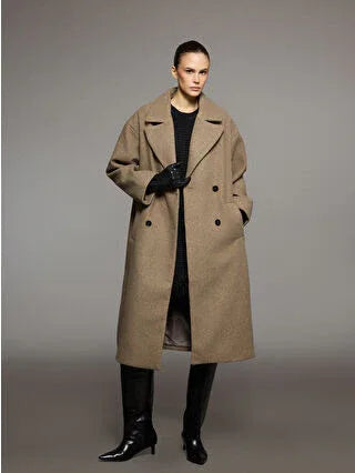 Brown Jacket Collar Women's Cashmere Coat - alotasawkli