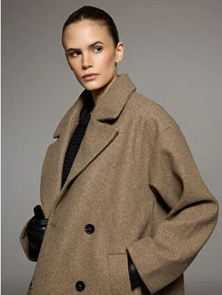 Brown Jacket Collar Women's Cashmere Coat - alotasawkli
