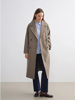 Brown Jacket Collar Women's Cashmere Coat - alotasawkli