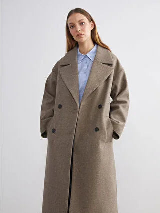 Brown Jacket Collar Women's Cashmere Coat - alotasawkli