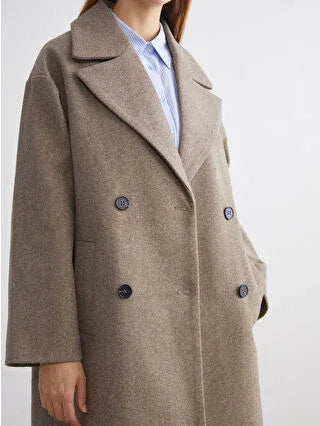 Brown Jacket Collar Women's Cashmere Coat - alotasawkli