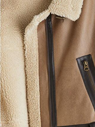 Brown Fur Collar Oversize Women's Suede Coat - alotasawkli