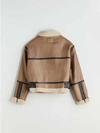Brown Fur Collar Oversize Women's Suede Coat - alotasawkli