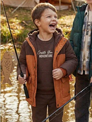 Orange Hooded Boys' Thick Coat - alotasawkli