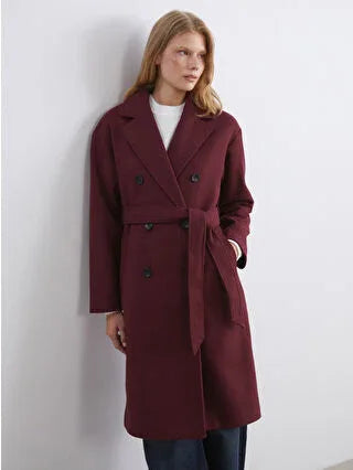 Burgundy Double-Breasted Women's Cashmere Coat - alotasawkli